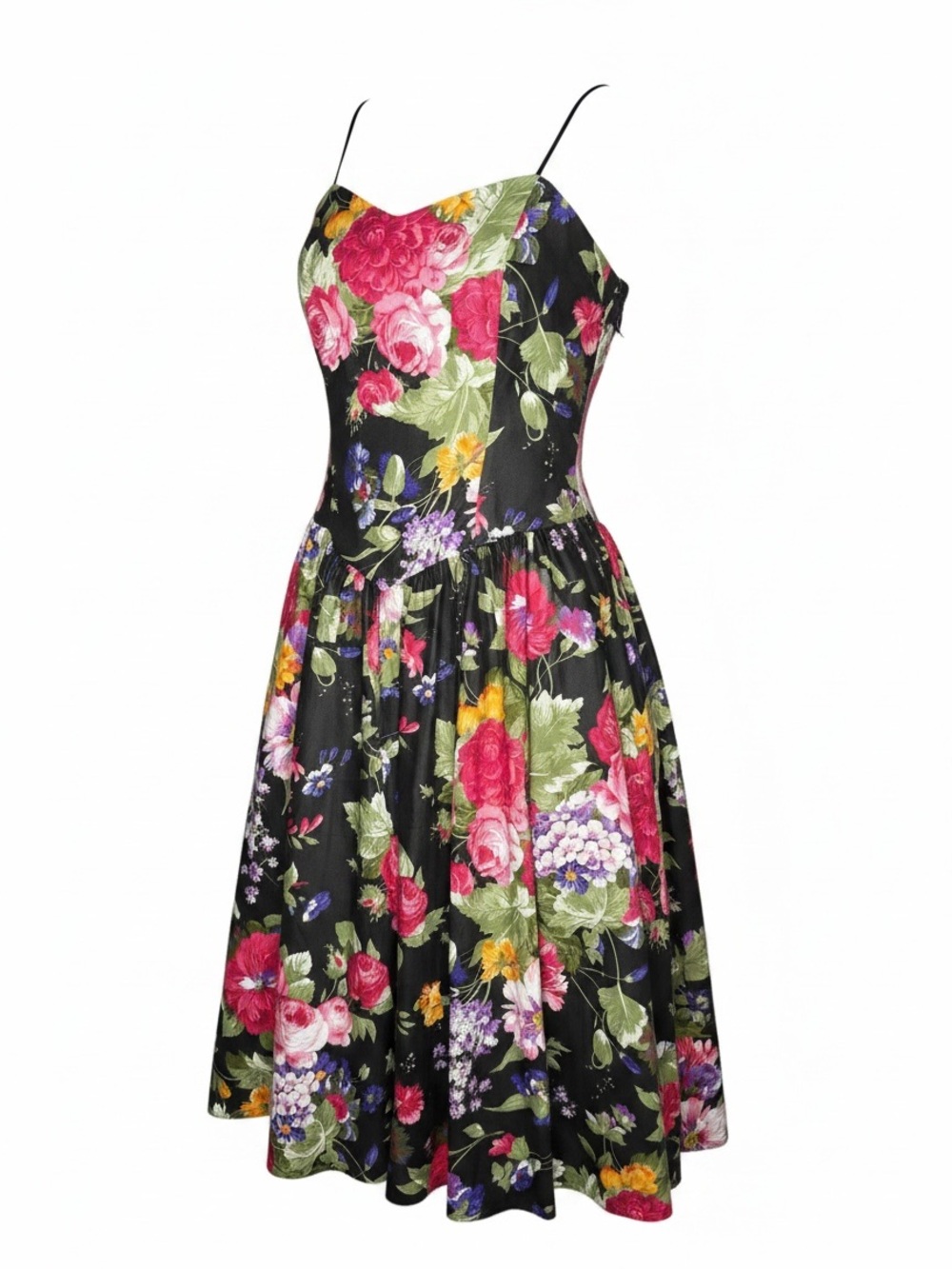 Vintage Floral Fit & Flare Smocked Dress 80’s Romantic Made in USA Rockabilly